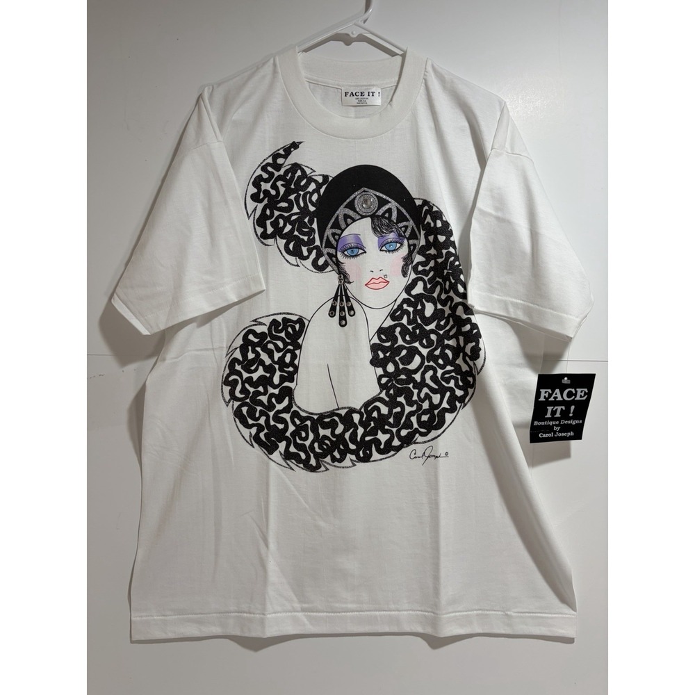 CAROL JOSEPH FACE IT! SINGLE STITCH BEJEWEL WHITE T-SHIRT XL SUGAR BABY NWT